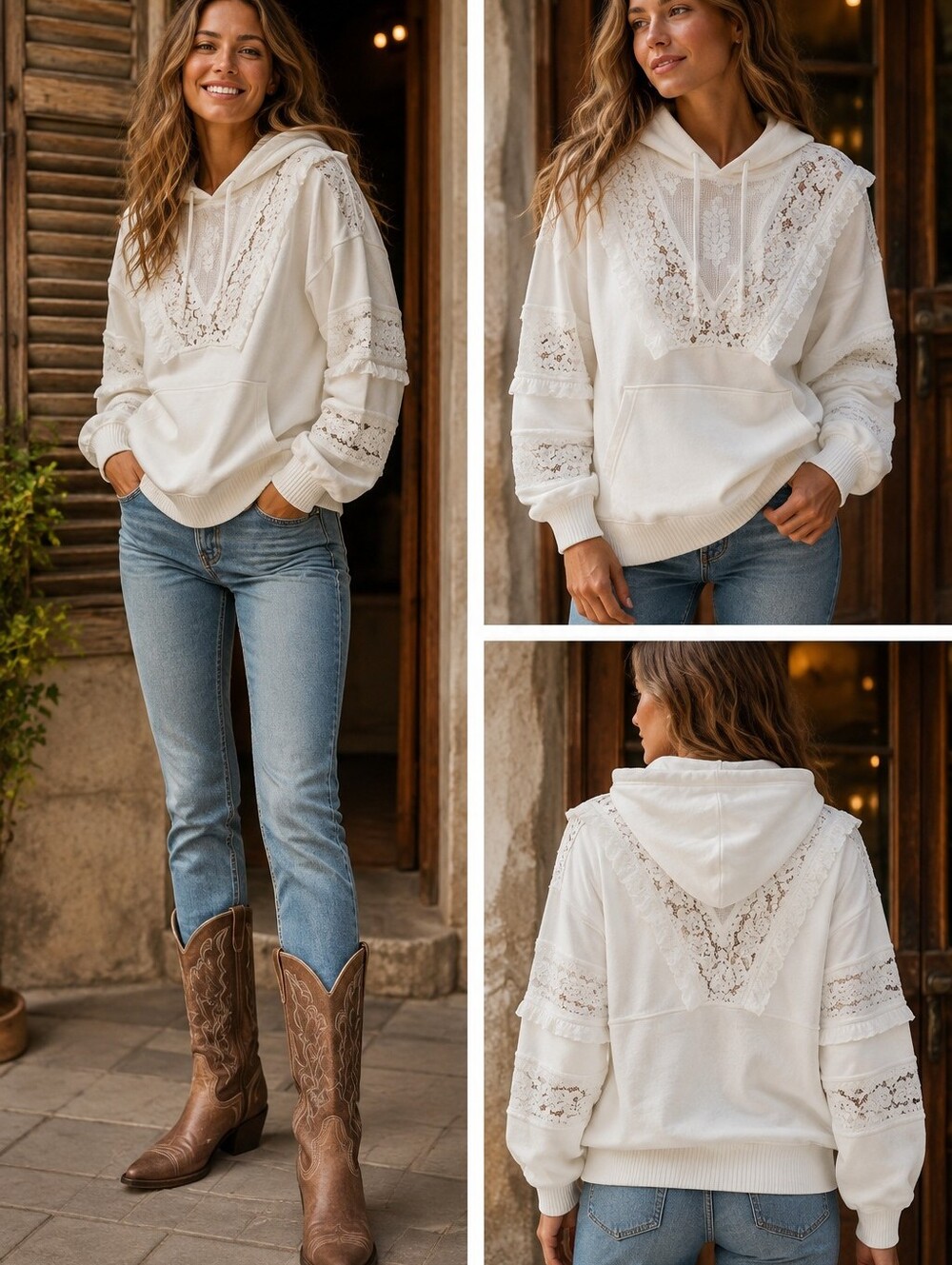 FP Movement by Free People Studio Tunic Hooded Lace Trim Sweatshirt NWOT M